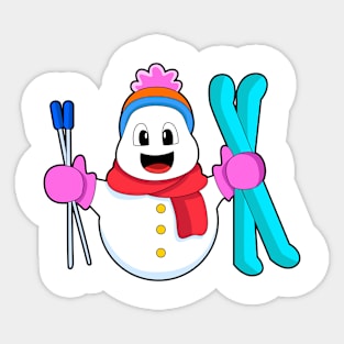 Snowman as Skier with Ski Sticker